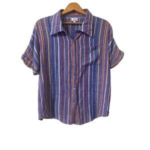 CC Chic Connection Women's Medium Striped Coastal Casual Shirt Top Short Sleeve